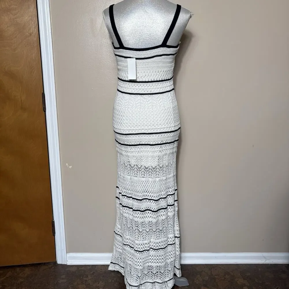 Abercrombie & Fitch Crochet Maxi Dress Cream/Black Size XS Open Knit Boho Beach